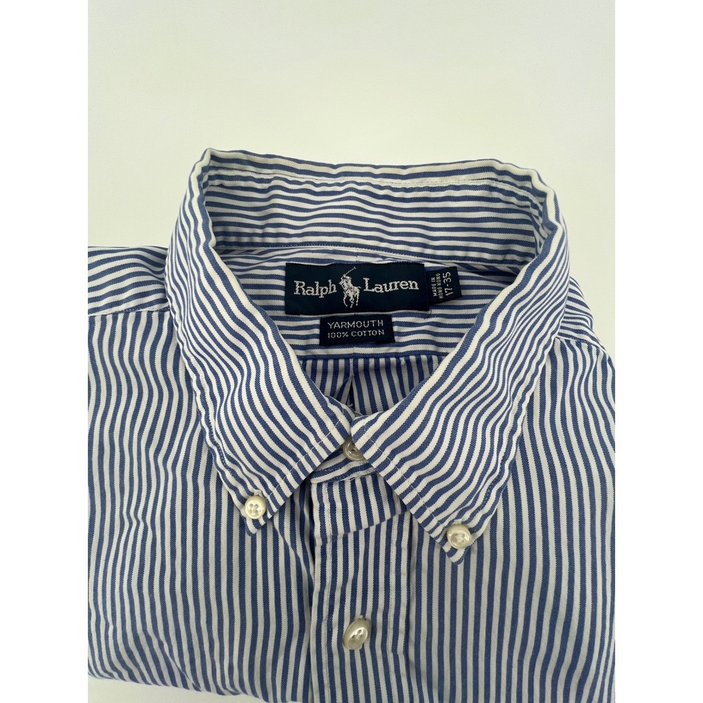 Ralph Lauren Yarmouth Mens Striped Blue White Button Down Dress Shirt
